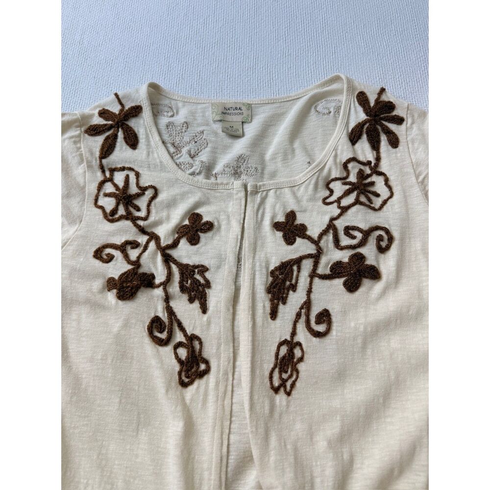 Natural Impressions Embroidered Floral Cotton Open Cardigan Women's M - Picture 6 of 6